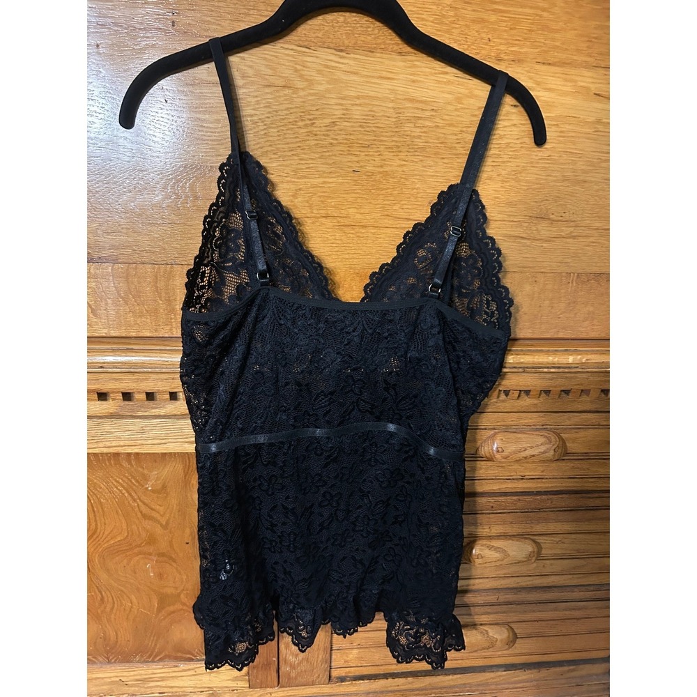 Y2K Coquette Whimsigoth Black Sheer Floral Lace Cami Sheer V-Neck Lingerie Top‎ - Picture 2 of 10